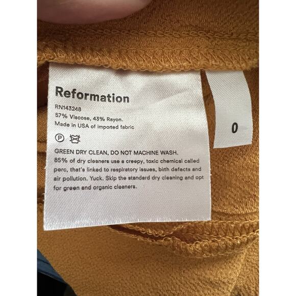 Reformation 0 Goldenrod Crepe Square neck Dress Midi Sheath Mustard Yellow K4 - Picture 7 of 7